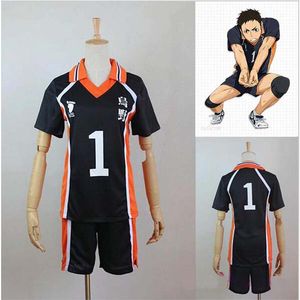 Haikyuu anime kostuums !! Karasuno High School Wing Spiker # 1 Sawamura Daichi Volleyball Jersey Cosplay Kostuum Sportkleding Uniform