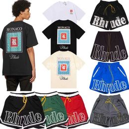 Haikyuu Rhude Shirt Designer Rhude Summer Fashion Strandbroek Korte mouwen Shirts Casual T Tees Blue Black Mesh Tops Tracksuit FFF