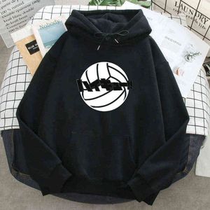 Haikyuu Volleyball Imprimer Hoodies Homme Poche À Manches Longues Causal Noir À Capuche 2021 Mâle Automne Lâche Streetwear Kpop Polaire À Capuche H1227