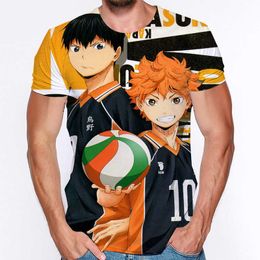 Haikyuu !!Les vêtements de t-shirt à manches courtes imprimés numériquement en couleur 3D pour les jeunes de volley-ball peuvent être fabriqués sur place