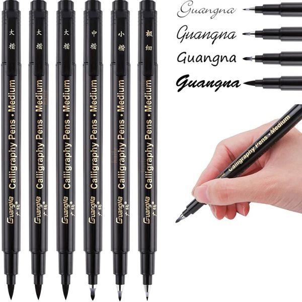 Haile Brush Calligraphy Pen Lettring Hands Pens Black Ink Art Markers, pour écrire Drawing School Office Pinellerie Art Fournitures