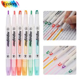 Haile PCSSet Dubbele tip Highlighter Pens Macaron Color Manga Markers Midliner Pastel Highlighters Kawaii Japanse briefpapier