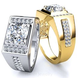 Hailer Joyas 2Ct Edelsteen 10K 14K Bruiloft Heren Gouden Ringen Voor Vintage, Moissanite Ring Mannen