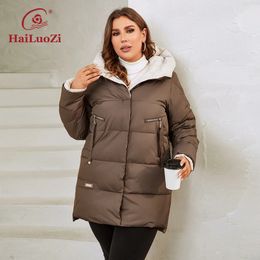 HaiLuoZi chaqueta de invierno de talla grande para mujer XL-6XL prendas de vestir gruesas para mujer bolsillos inclinados abrigo acolchado de alta calidad para mujer 1115 240126