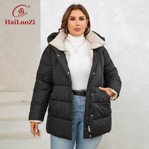 HaiLuoZi femmes vestes d'hiver grande taille court chaud à capuche vêtements d'extérieur pour femmes fermeture éclair matelassé élégant manteau femmes 1170 240131