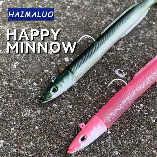Haimaluo Happy Soft Fishing Lere Lure Jig Head Hook Artificial Saltwater Sea Bass Bait Swimbait Tackle 240407