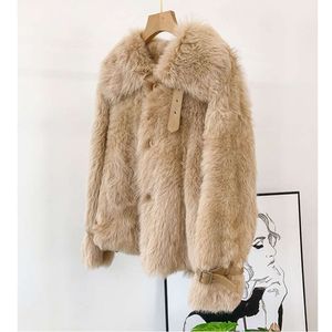 Haining – manteau de moto pour jeunes femmes, nouveau cuir intégré, édition coréenne, laine et fourrure, hiver 2023, 9391