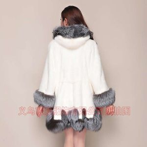 Haining automne et hiver nouveau haut de gamme mode à capuche mi-longueur cheveux de lapin manteau de fourrure de renard 502027