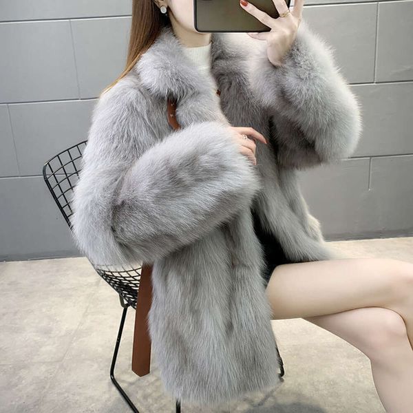 Manteau Haining pour femmes au tempérament épaissi, fourrure de renard imitation Socialite, nouveau manteau de fourrure 2023, Style de longueur moyenne 239050