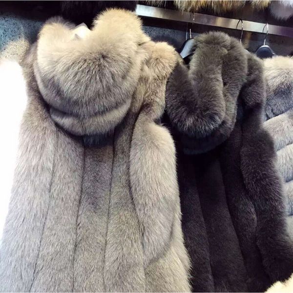 Haining gilet à capuche en fausse fourrure nouvelle veste de longueur moyenne pour femmes version coréenne 491650