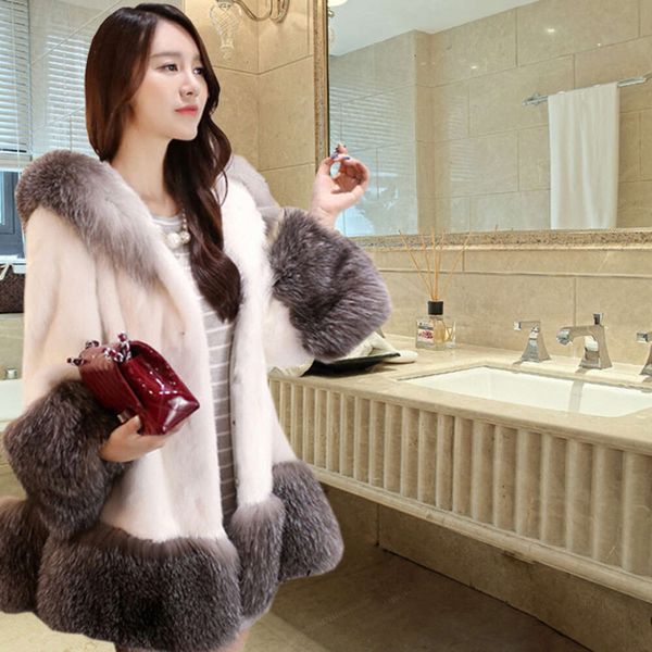 Haining Fur – manteau à capuche mi-long en fausse fourrure pour femme, pull épais à la mode, automne/hiver 2023, 971553
