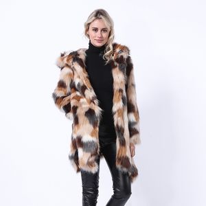 Haining Fur Automne et hiver Imitation Fourrure Couleur Correspondant Couleur Contraste Slim Fit Fourrure Gilet Manteau 211207