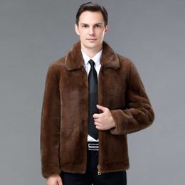 Abrigo de piel Haining visón de diseñador medio solapa para hombre envejecido doble cara con ropa de invierno de cuero cálido grueso 8RMD