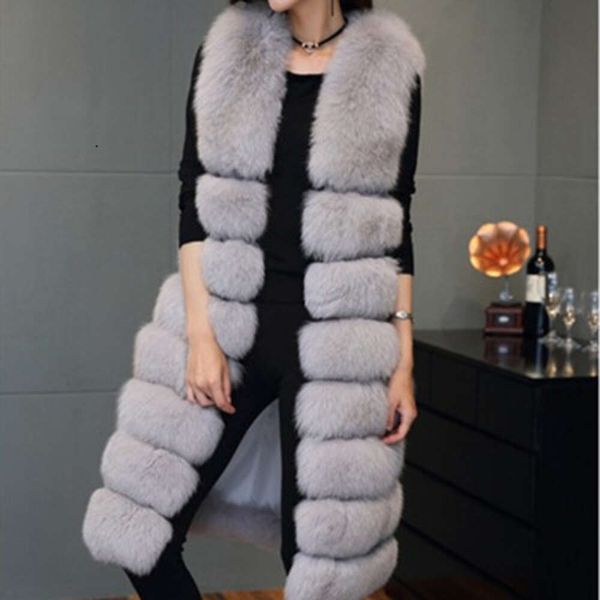 Haining Fur gran oferta chaleco sin mangas extendido abrigo de zorro de imitación ropa de mujer de otoño e invierno