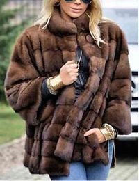 Haining Fur Imitation Vest Lady's Medium Long Women's Brown Coat 211207