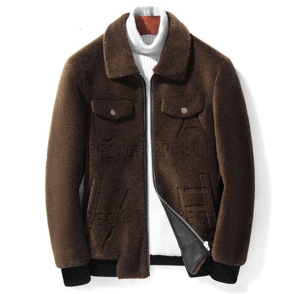 Haining fourrure intégrée hommes veste courte laine dagneau mouton coupe velours hiver revers fleur coupe tendance JEPN