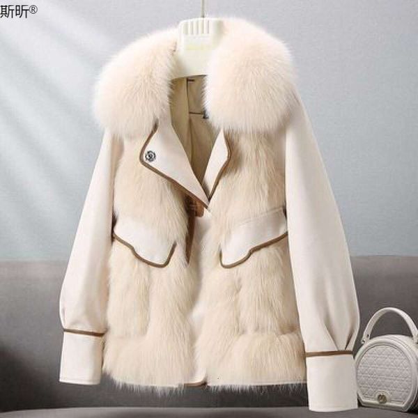 Haining Fur Doudoune en laine double face pour femme, manteau à la mode, longueur moyenne, style Street Po d'hiver, Chubby Mm, petite stature 536641