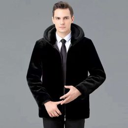 Haining lederen jas voor heren winter nertsbontjas hoge designer end vaders kleding middellange lengte warm KOXD