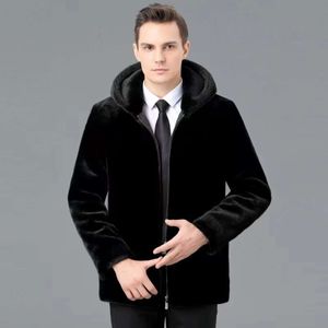 Haining veste en cuir véritable pour hommes hiver manteau de fourrure de vison haut de gamme fin papas vêtements longueur moyenne chaud KOXD