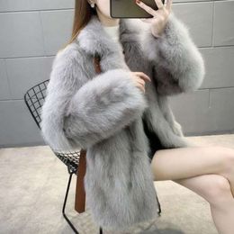Haining veste en cuir pour tempérament femme, Socialite, Style jeune Imitation fourrure de renard, manteau de fourrure à col de costume 2023 809353