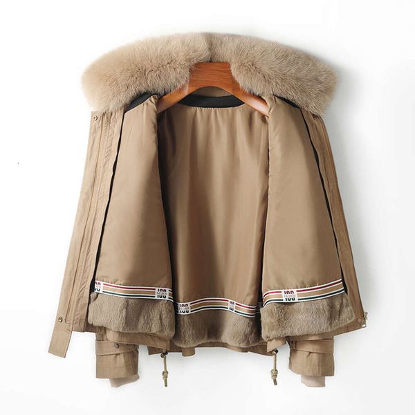 Haining Pai surmonter le manteau de fourrure des femmes Style court 2023 automne/hiver nouveau Rex lapin réservoir intérieur détachable cheveux de renard 323185