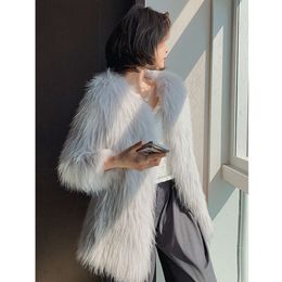 Haining – manteau en fourrure de raton laveur tissé de longueur moyenne pour femme, Style jeune à la mode, nouveau pour l'automne et l'hiver 2022 900201
