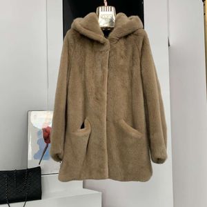 Haining's New Whole Small Mother Mink, manteau de fourrure de vison à capuche pour femme, long et confortable en hiver 844332