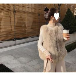 Haining-abrigo de imitación para mujer, Edición coreana de invierno, chaleco corto de piel de zorro con hombros descubiertos, oferta especial adelgazante 219966