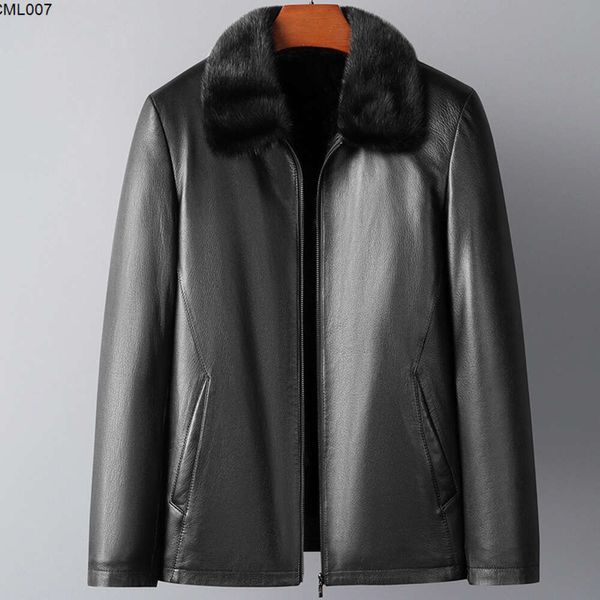 Haining hiver nouveau manteau en cuir véritable pour hommes veste de chèvre à revers vison réservoir intérieur fourrure épaisse