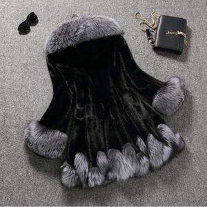 Haining – manteau à capuche mi-long en fausse fourrure de vison et de renard pour femme, tenue d'hiver, nouvelle collection 2023, 8008