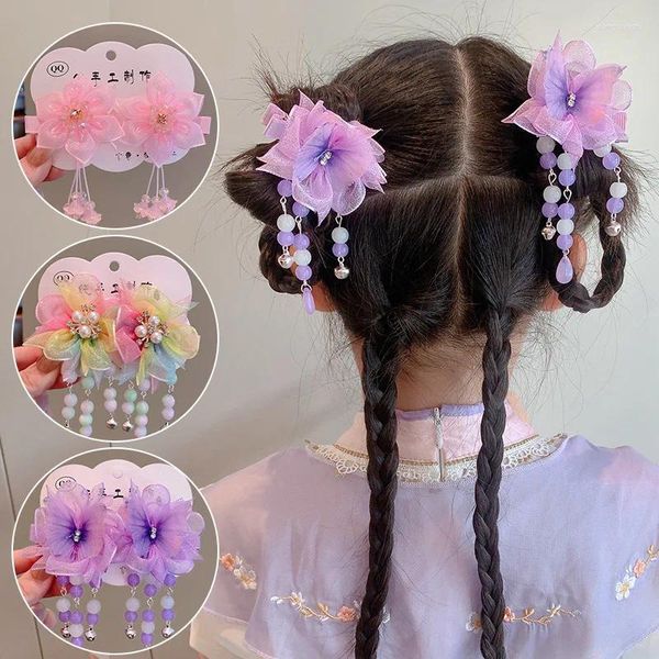 Accessoires pour cheveux 1 paire Organza fleur papillon noeud perle gland épingle pince chapeaux chinois Hanfu Cosplay épingles à cheveux pour les filles