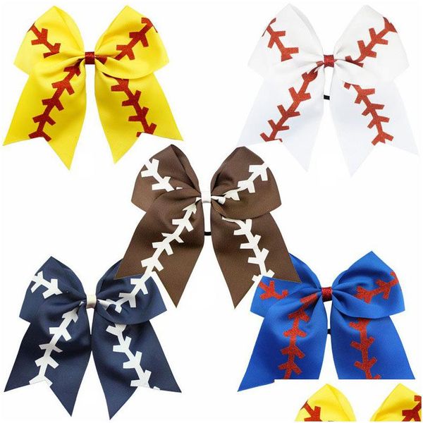 Accessoires pour cheveux 10 couleurs Softball bébé bandeau fille baseball bandeaux Rugby Bow-Knot queue cheveux arcs accessoires de pom-pom girl Drop Dhctw