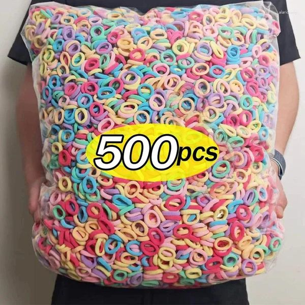 Accessoires pour cheveux 100 / 500pcs Petits bandeaux en caoutchouc colorés Filles Kid Basic Nylon Porte-queue de cheval Scrunchie Ealstic Cravates Cravates