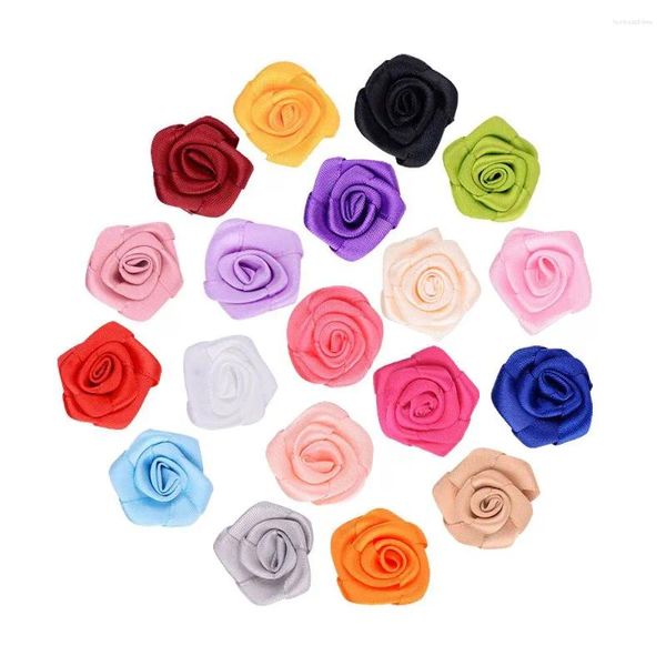 Accesorios para el cabello 100 unids/lote 25mm cinta de satén cabezas de flores rosas para decoración de boda caja de regalo DIY artesanía álbum de recortes