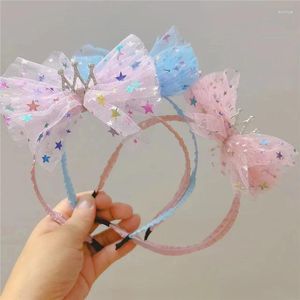 Accesorios para el cabello, 10 unidades por lote, diadema de hilo de malla con corona de cristal bonita para niña, diadema con lazo de lentejuelas, accesorio de aro de princesa de Color sólido