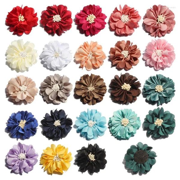 Accesorios para el cabello 10 unids 23 colores 5 cm Nacido Vintage Arrugas Flores de tela con extremo de partido Hacer gasa vieja para niños