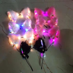 Accessoires pour cheveux 10pcs Anime Blanc Rose Noir Fourrure LED Lumière Chat Oreille Bandeau Bandeau Glow Neon Lolita Costume Anniversaire Halloween Noël 220909