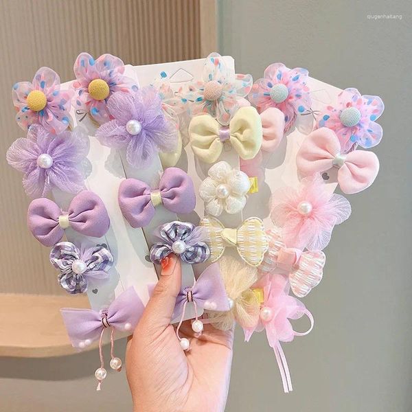 Accessoires de cheveux 10pcs Bow Tissu Fleur Clips Enfants Princesse Bébé Sweet Bangs Cassé Épingle À Cheveux Maille Dentelle Filles Barrettes Latérales