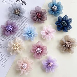 Haaraccessoires 10 stks Klassieke 5.50 cm Effen Zijde Kant Bloem Handgemaakte DIY Bruiloft Doek Woondecoratie 12 Kleuren