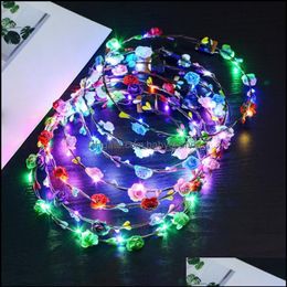 Accessoires de cheveux 10pcs Colorf Fête de Noël Couronne lumineuse Halloween Couronne Fleur Bandeau Femmes Filles LED Light Up Hai Babydhs243b