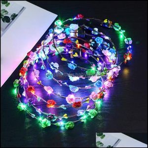 Accessoires pour cheveux 10pcs Colorf Fête de Noël Couronne lumineuse Halloween Couronne Fleur Bandeau Femmes Filles LED Light Up Hai Babydhs280L