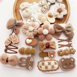 Accessoires pour cheveux, 10 pièces, mignon automne hiver, peluche, tricot, fleur, nœud, ours, pinces pour filles, enfants, épingle à cheveux douce Kawaii