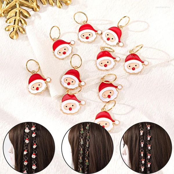 Accesorios para el cabello 10 unids lindos anillos trenzados dibujos animados santa claus alce árbol de navidad lazo trenzado para mujeres niñas fiesta dreadlock cierres sombreros