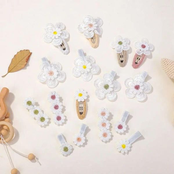 Accessoires pour cheveux, 10 pièces, pinces à fleurs en marguerite pour bébé, fournitures en tissu neutre, épingles à cheveux brodées pour filles, Barrettes faites à la main pour tout-petits