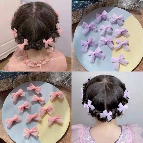 Accesorios para el cabello, 10 Uds., Mini horquillas con lazo anudado para niñas, bonitos lazos hechos a mano de malla para niños, Clip de pico de pato, sombreros para niños de Corea