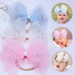 Haaraccessoires 10 stks/lot Babyhoofdband babymeisjes mesh glanzende bogen bloem geboren elastische haarband