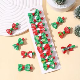 Haaraccessoires 10 stks/partij Kerst Jaar Strikken Clip Voor Baby Meisje Mini Lint Haarspeld Decoraties Benodigdheden