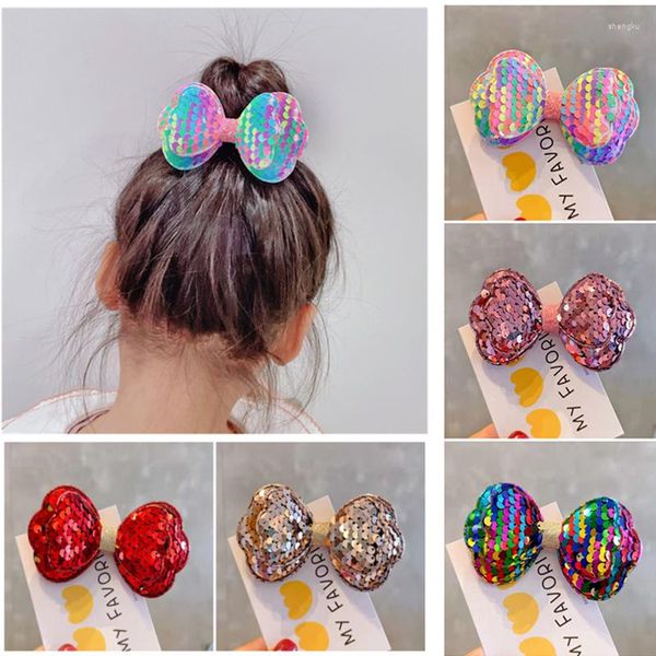 Accessoires de cheveux 10 Pcs/Lot paillettes paillettes filles pince arcs enfants cheveux cravate noeud créativité à la main épingles à cheveux mode pour les enfants