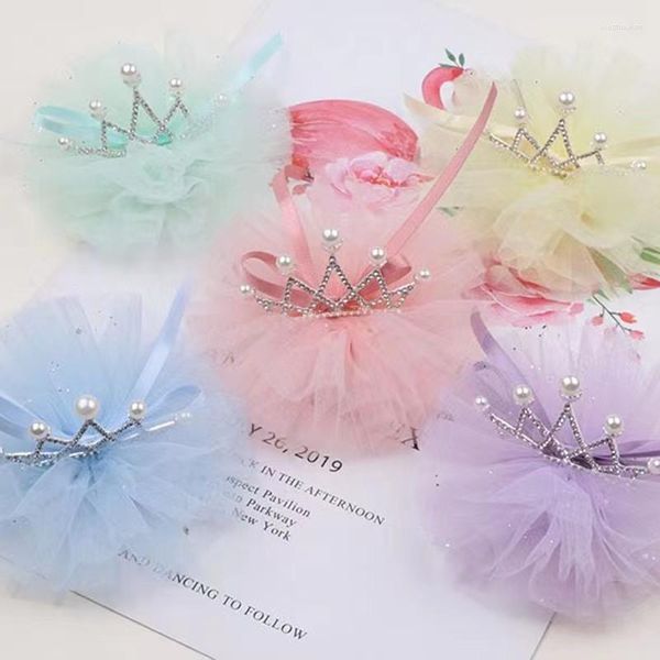 Accesorios para el cabello 10 unids/lote verano princesa lindos lazos corona malla Clips para niños niñas cintas Kawaii bautismo Deco horquillas