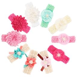 Haaraccessoires 10 stks/set babyhoofdbanden voor GRLS schaden geen clips nylon elasticiteit boog bloemen koptouw geboren